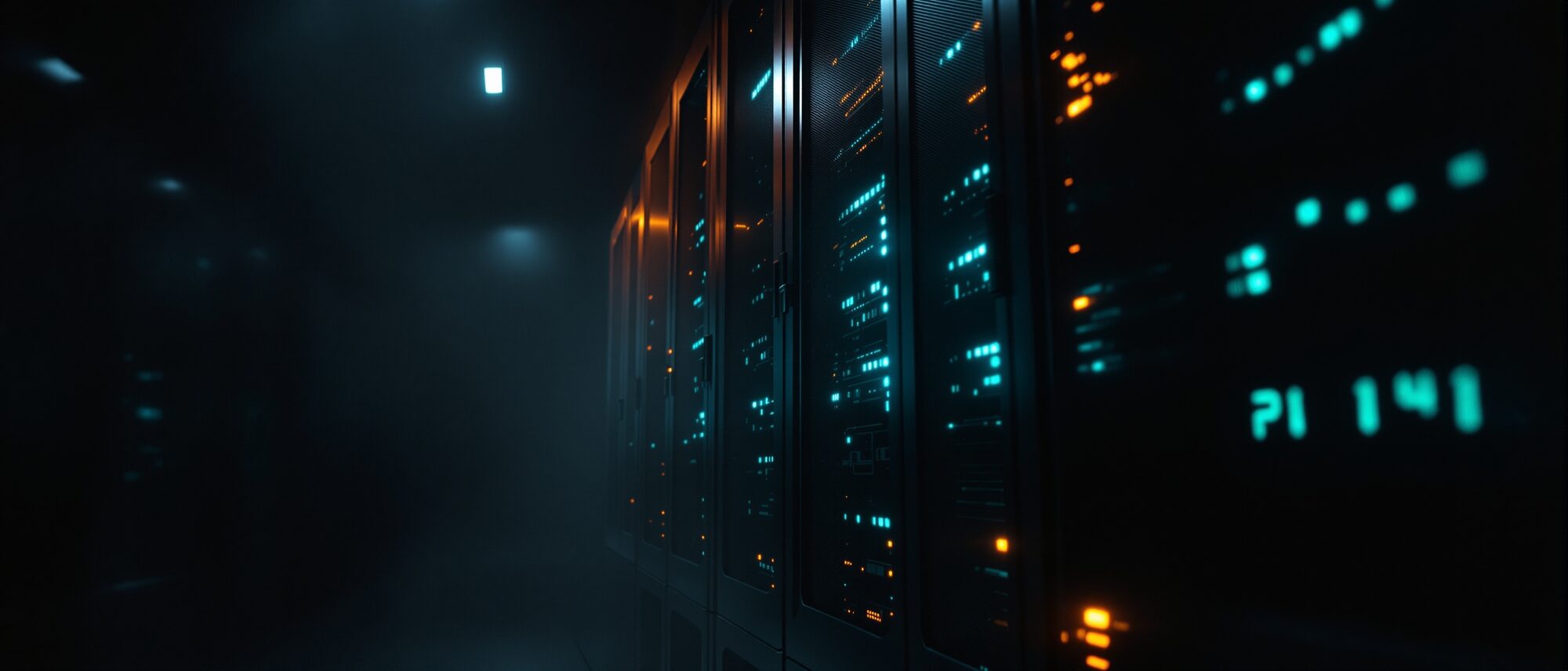Server hardware in a low-light datacenter rack