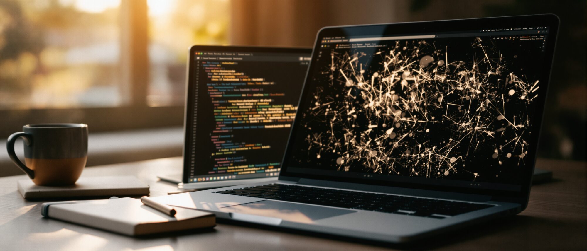 A laptop screen showing code in a quiet workspace